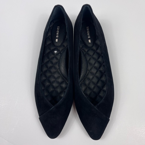 BIRDIES The Goldfinch Black Pointed Flats Shoe Suede Womens 6 Slip On Non Slip - Picture 2 of 8
